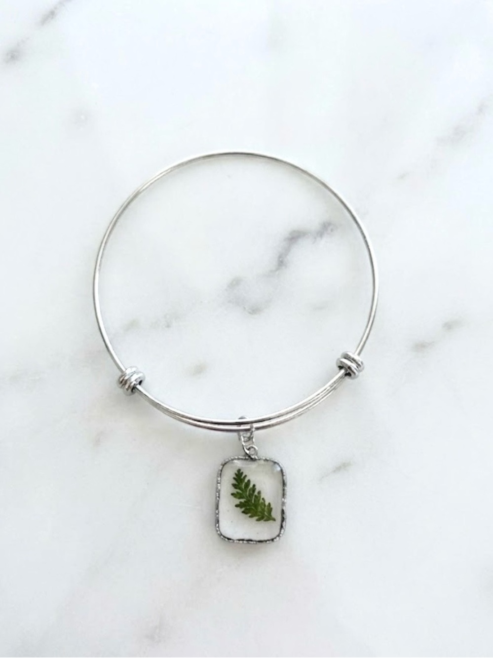 Silver Leaf Charm Bangle Bracelet